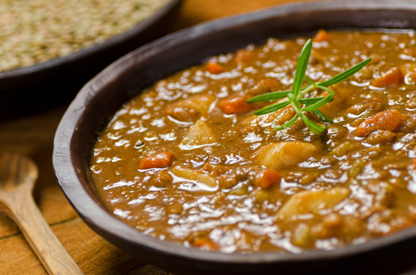A bowl of hearty lentil soup.